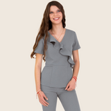 Women's V-neck Front Slanted Wave Design Scrub Top