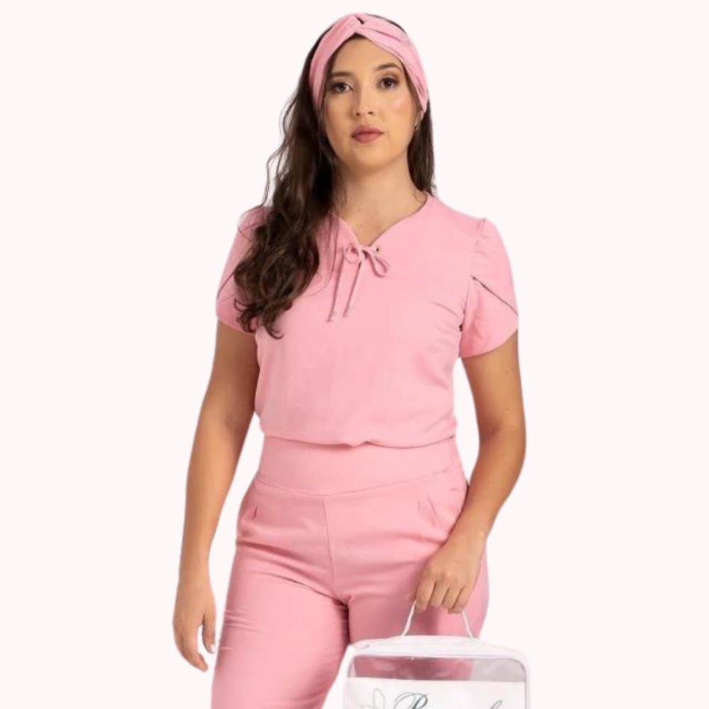 Women's Tulip Sleeves Collar Eyelets and Ties Scrub Top