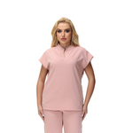 Angela Mandarin Collar Scrub Top with expansive fit and stylish design.