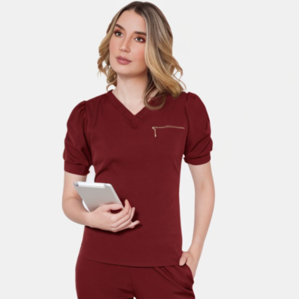 Women's V-neck One Upper Left Pocket Scrub Top