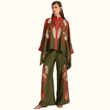 Bohemian Style Stand Collar Irregular Top Wide Leg Pant Set