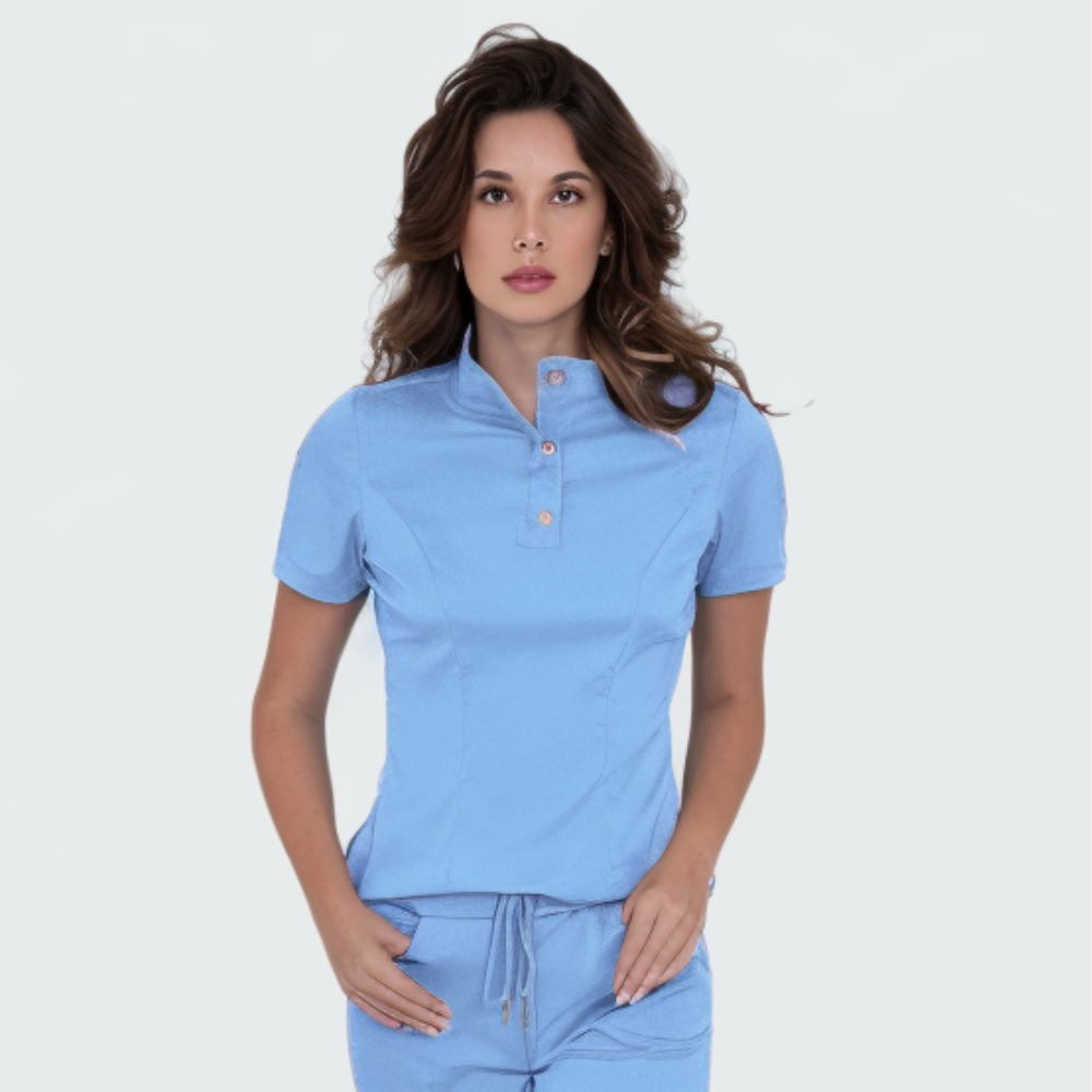 Women's Button Stand Collar Side Zipper Scrub Top