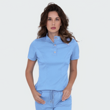 Women's Button Stand Collar Side Zipper Scrub Top