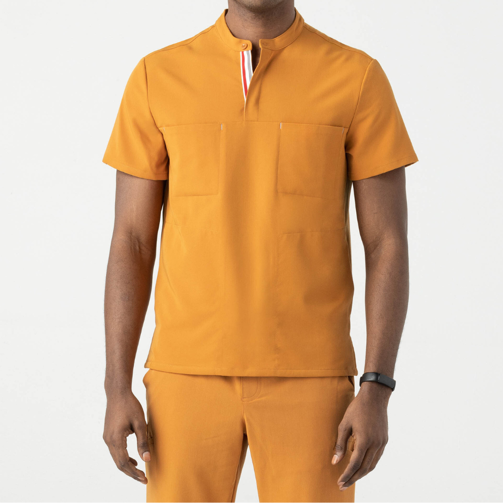 Men's Four Pockets Banded Collar Scrub Top