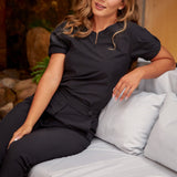 Women's Short Sleeve Crew Neck Zipper Scrub Top