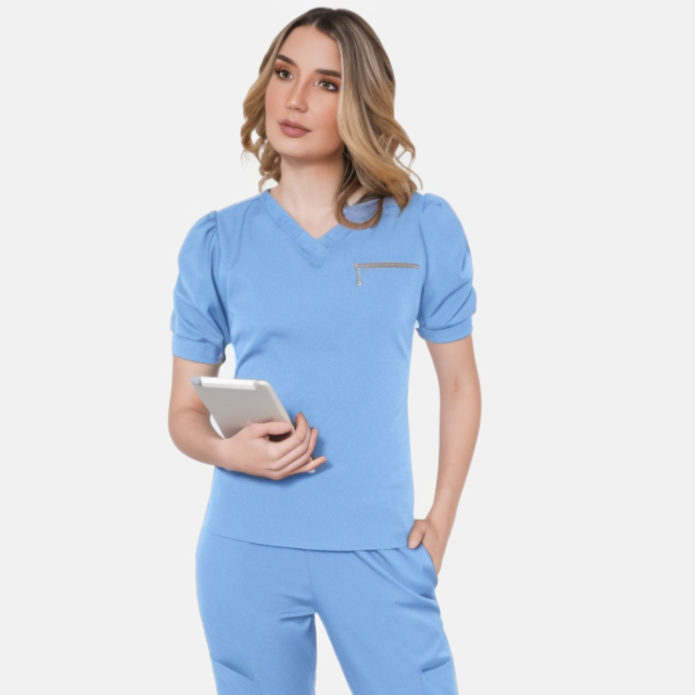 Women's V-neck One Upper Left Pocket Scrub Top