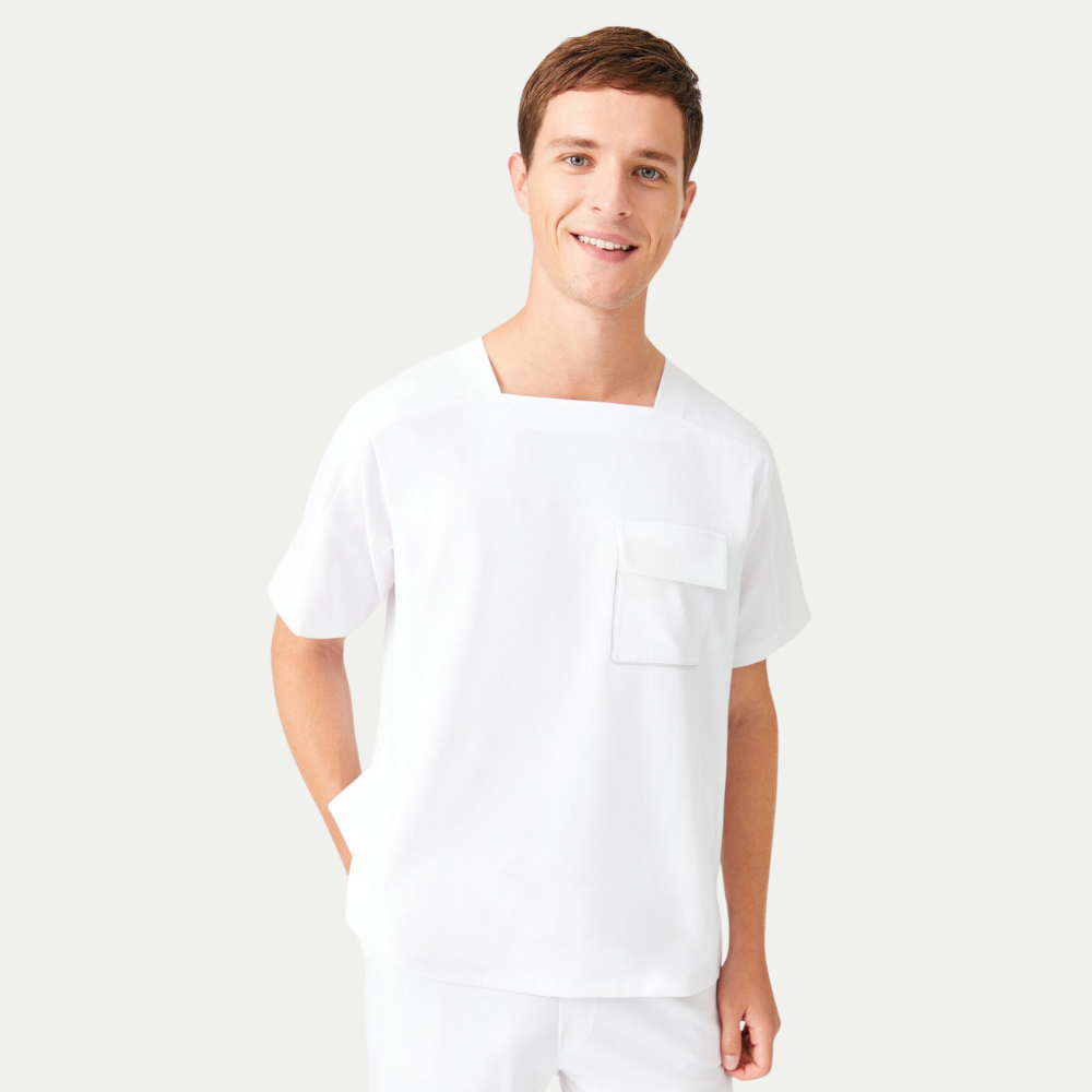 Men's Square Collar Three Pockets Scrub Top