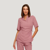 Women's Flower Petals Sleeves Kangaroo Pocket Scrub Top