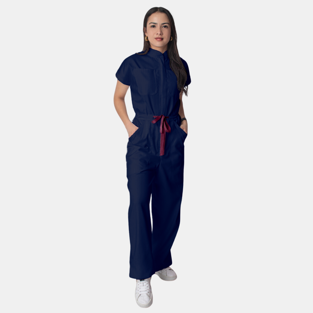 Women's Four Pockets Contrasting Drawstring Flared Cut Jumpsuit