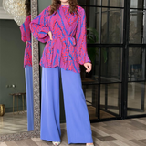 Modern Pleated Temperament Puff Sleeve Shirt High Waist Wide Leg Pants Set