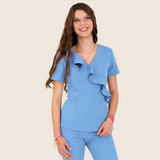 Women's V-neck Front Slanted Wave Design Scrub Top