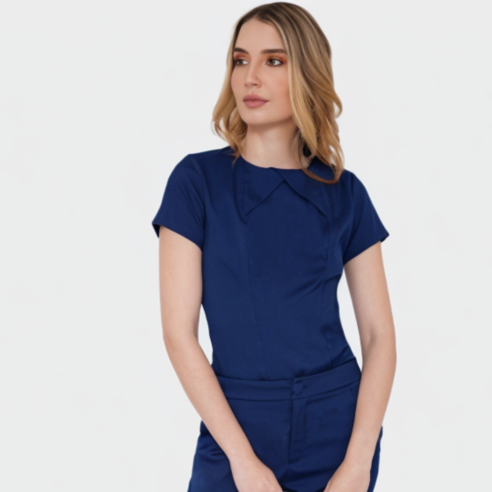 Women's Round Neck Special Chest Fold Scrub Top