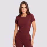 Women's Square Zipper Neckline Double Front Pockets Scrub Top