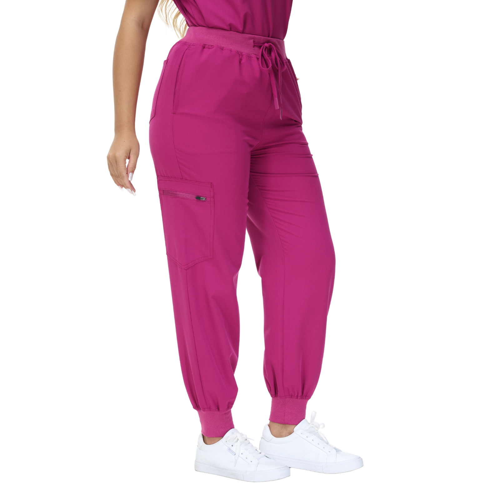 Belinda Five-Pocket Jogger Scrub Pants with vibrant drawstring and yoga waistband.