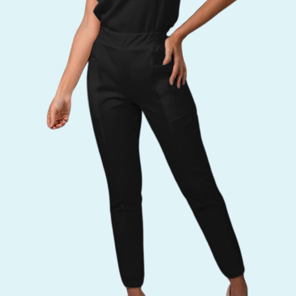 Women's Jogger Style Back Fake Pockets Scrub Pant