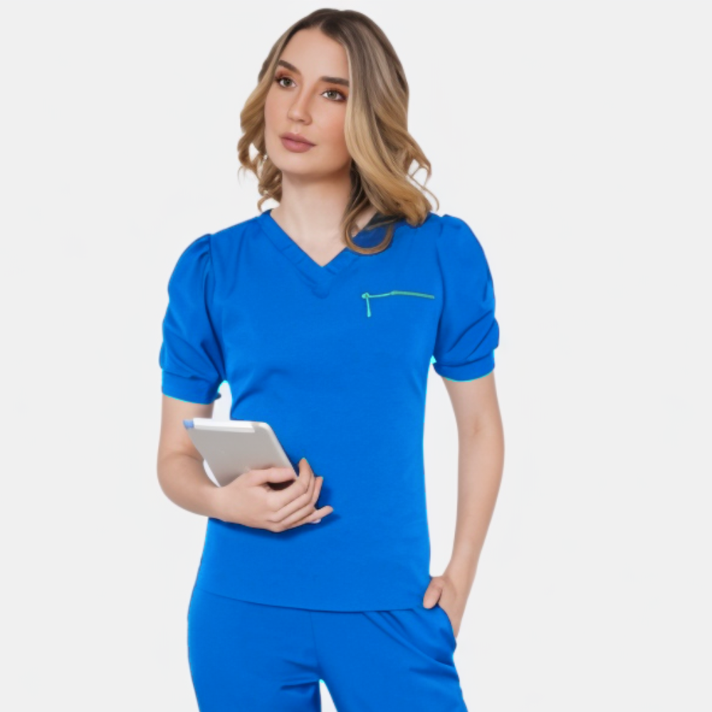 Women's V-neck One Upper Left Pocket Scrub Top