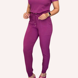 Women's Back Elastic Waistband Side and Back Pockets Scrub Pant