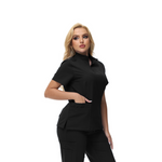 Alison Four-Pocket Scrub Top with mandarin collar and functional design.