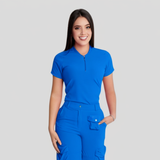 Women's Simple Zip Collar Scrub Top