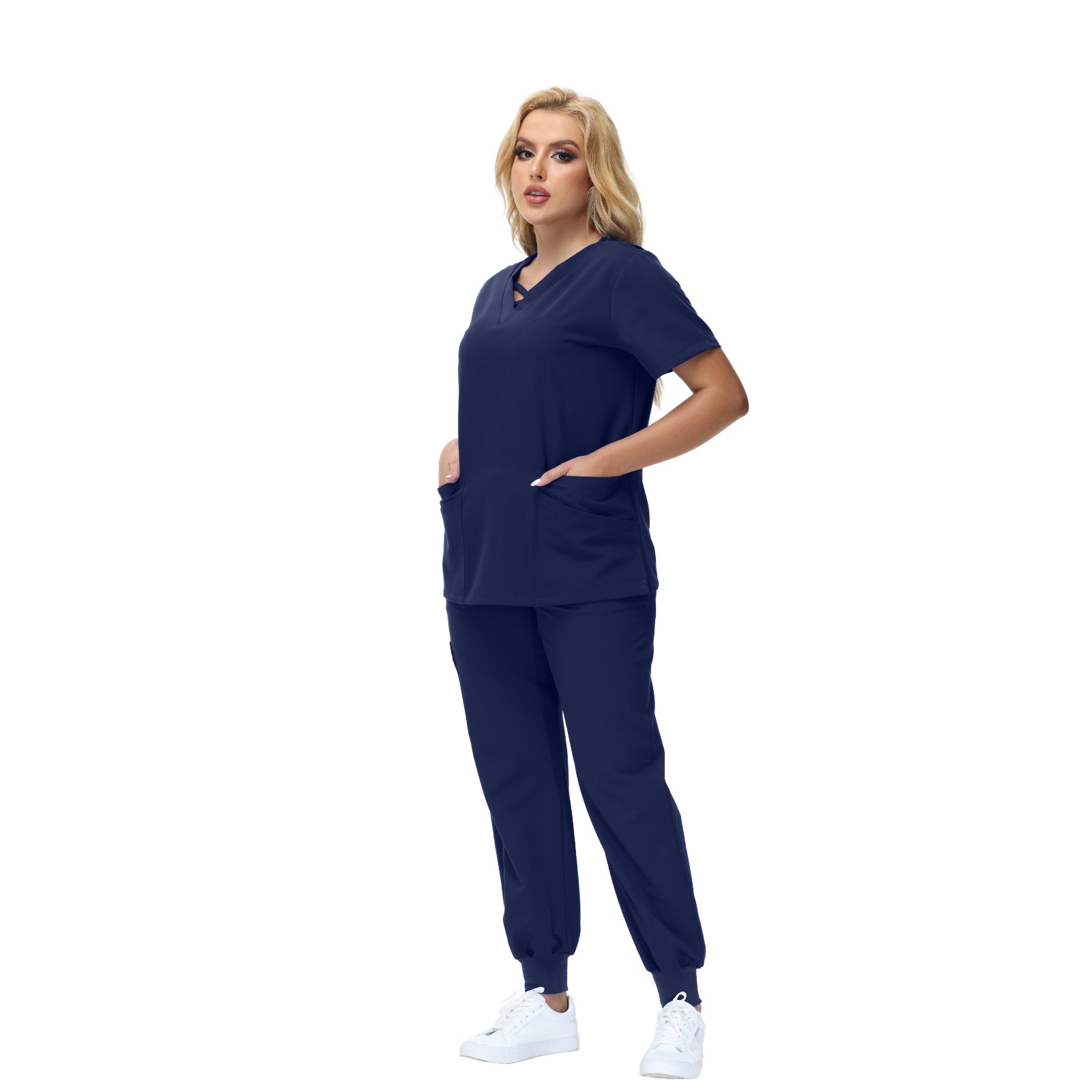 Cleo Scrub Set featuring a classic fit and cross design V-neck, ideal for healthcare professionals.