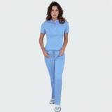 Women's Button Stand Collar Side Zipper Scrub Top