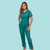 Women's Round Sleeves Scrub Top With Gold Zipper