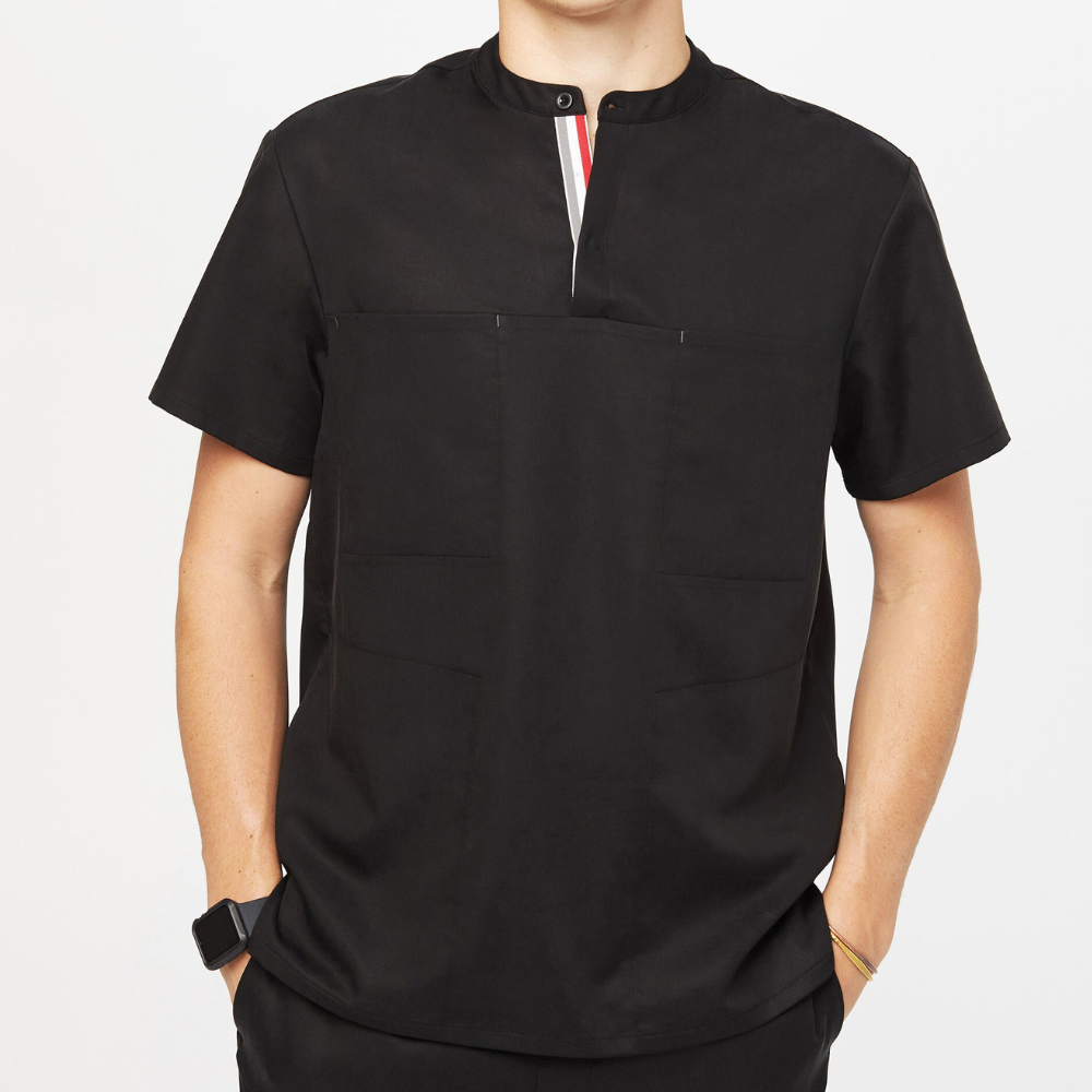 Men's Four Pockets Banded Collar Scrub Top