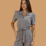 Women's Polo Neck Puff Sleeve Jumpsuit