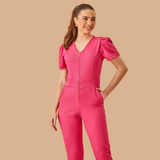 Women's V-neck Puff Sleeve Jumpsuit