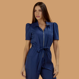 Women's Polo Neck Puff Sleeve Jumpsuit