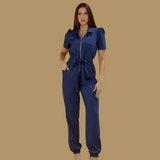 Women's Polo Neck Puff Sleeve Jumpsuit