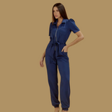 Women's Polo Neck Puff Sleeve Jumpsuit