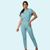 Women's Layered Ruffle Removable Sleeves Rounded Neckline Scrub Top