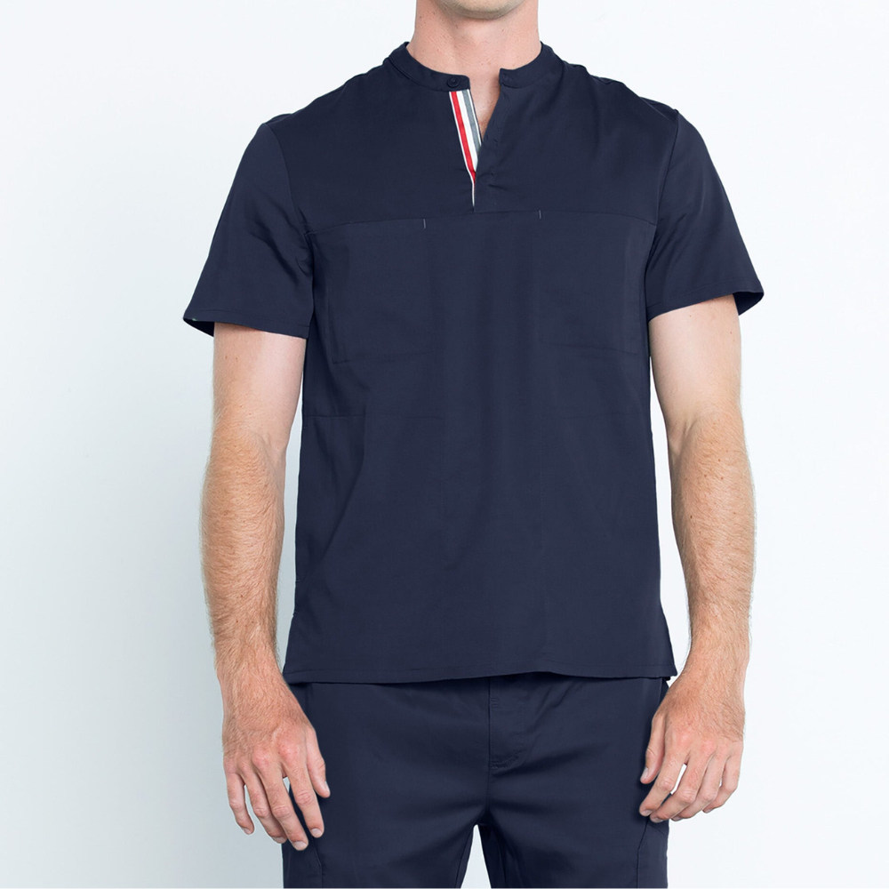 Men's Four Pockets Banded Collar Scrub Top