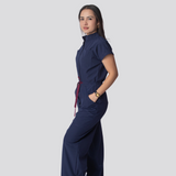 Women's Four Pockets Contrasting Drawstring Flared Cut Jumpsuit