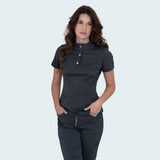 Women's Button Stand Collar Side Zipper Scrub Top