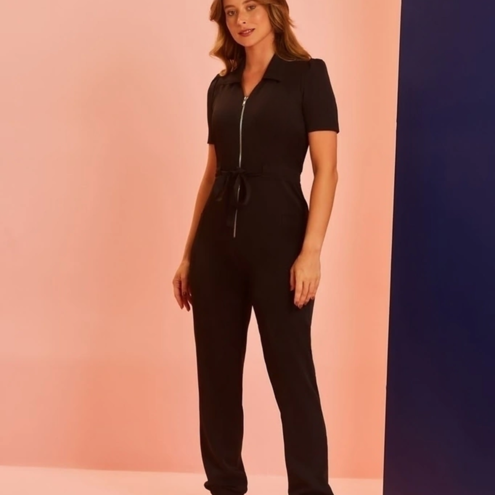 Women's Polo Neck Puff Sleeve Jumpsuit