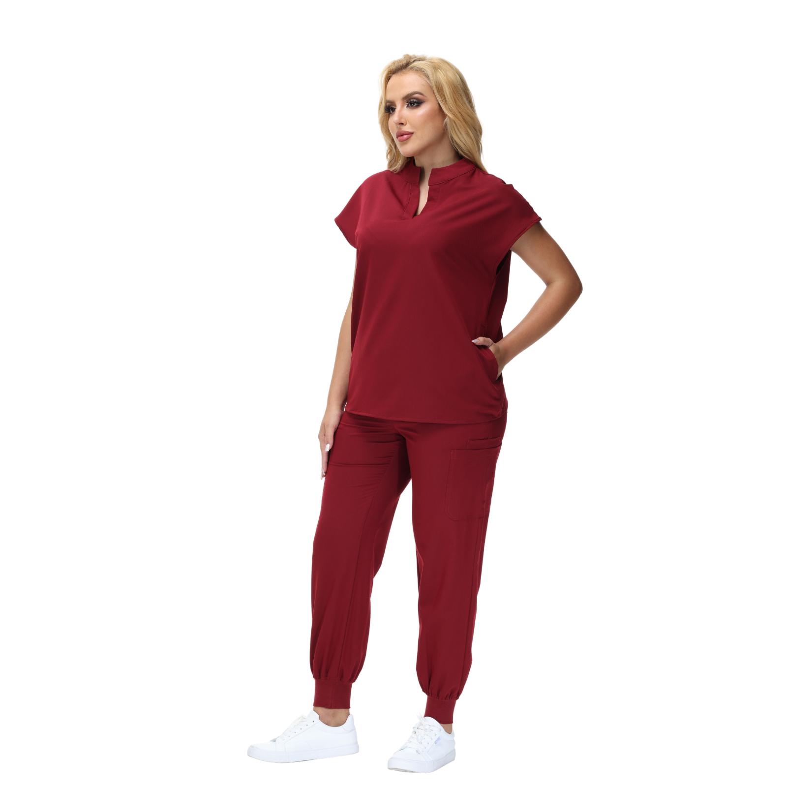 Elegant Crystal Scrub Set with mandarin collar and expansive fit, perfect for healthcare professionals.