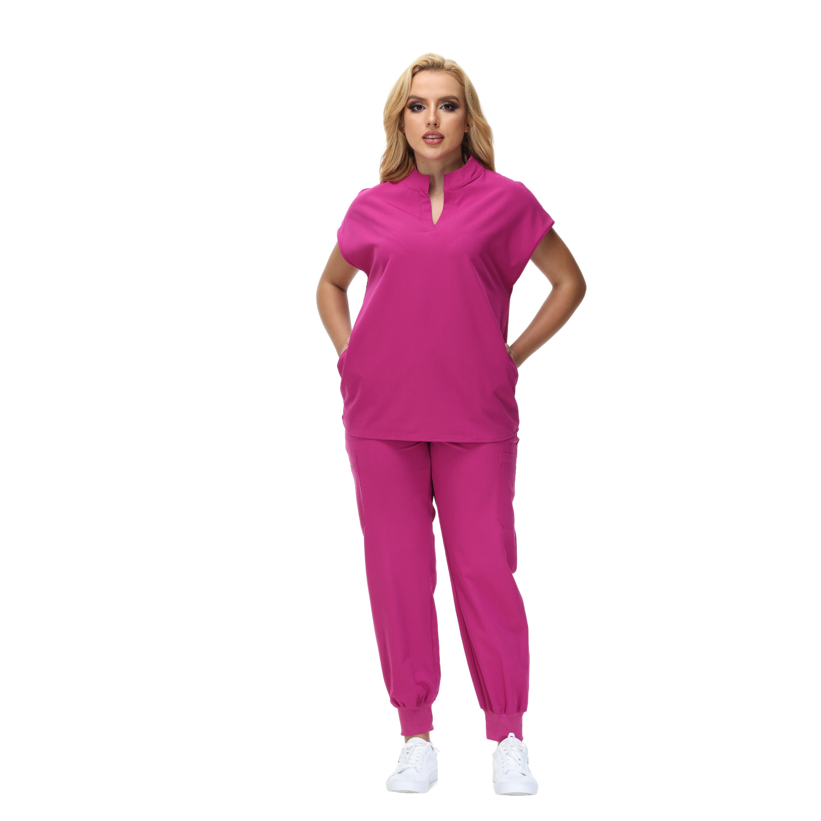 Elegant Crystal Scrub Set with mandarin collar and expansive fit, perfect for healthcare professionals.