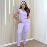 Women's Cigarette Style Elastic Waistband Front Pockets Scrub Pant