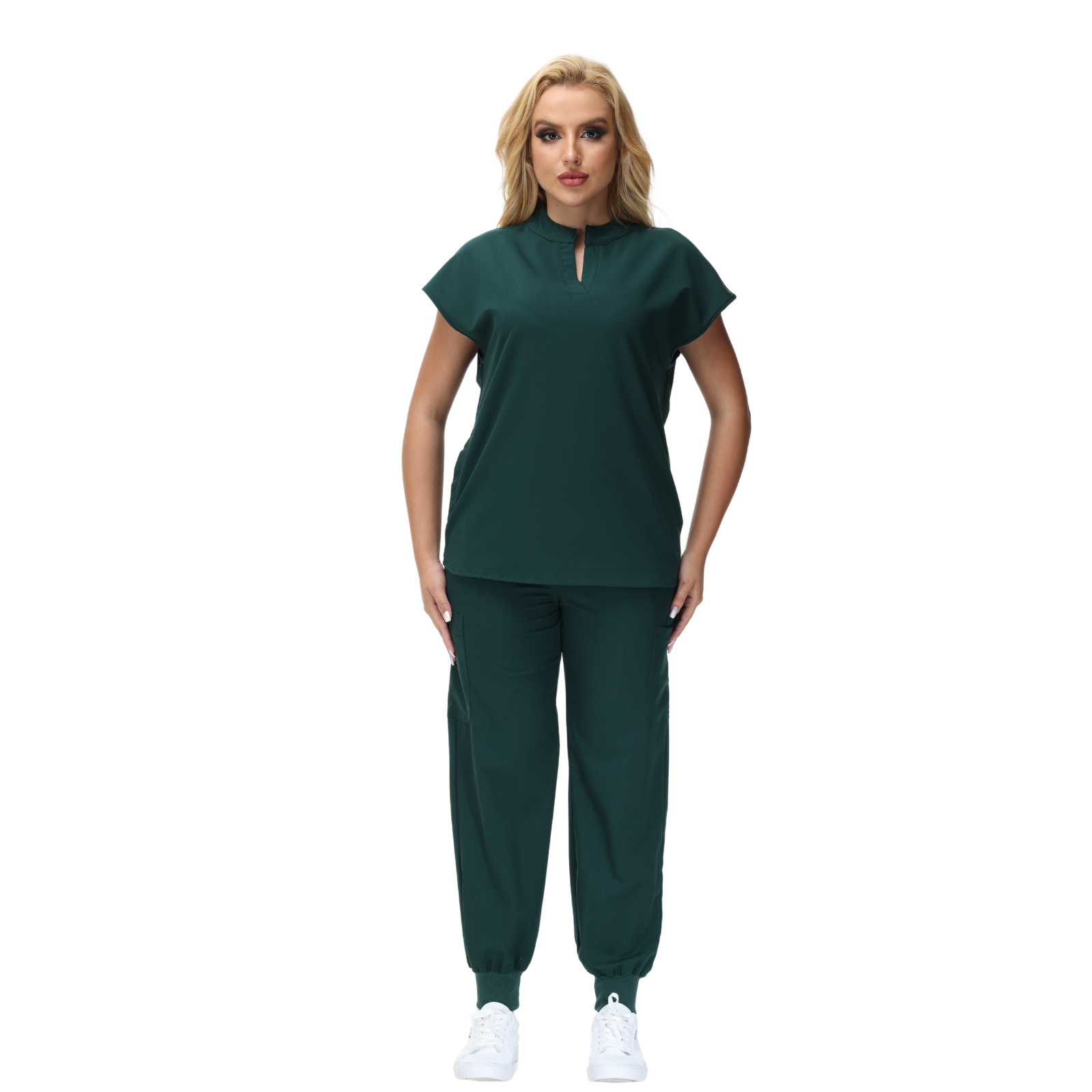 Elegant Crystal Scrub Set with mandarin collar and expansive fit, perfect for healthcare professionals.