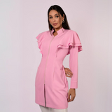 Women's Removable Sleeves Layered Ruffle Details Lab Coat