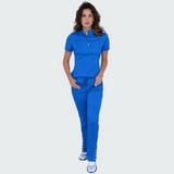 Women's Button Stand Collar Side Zipper Scrub Top