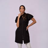 Women's Removable Sleeves Layered Ruffle Details Lab Coat