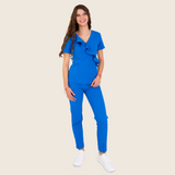 Women's V-neck Front Slanted Wave Design Scrub Top