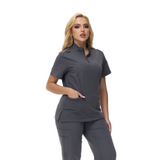 Alison Four-Pocket Scrub Top with mandarin collar and functional design.