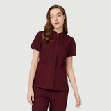 Women's Granded Collar Two Hiden Bag Pockets Scrub Top