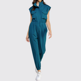 Women's High Neck Folded Sleeves with Epaulettes Jumpsuit