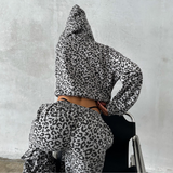 Leopard Print Zipper Hoodie Low Rise Wide Leg Trousers Set