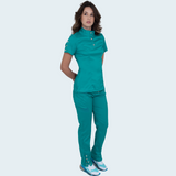 Women's Button Stand Collar Side Zipper Scrub Top